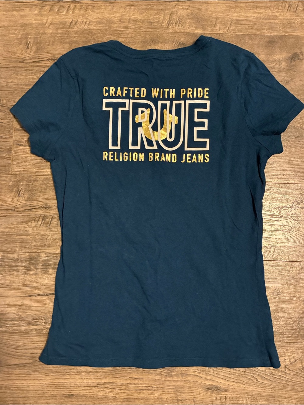 True Religion Teal V-Neck Short Sleeve Tee with Gold Logo